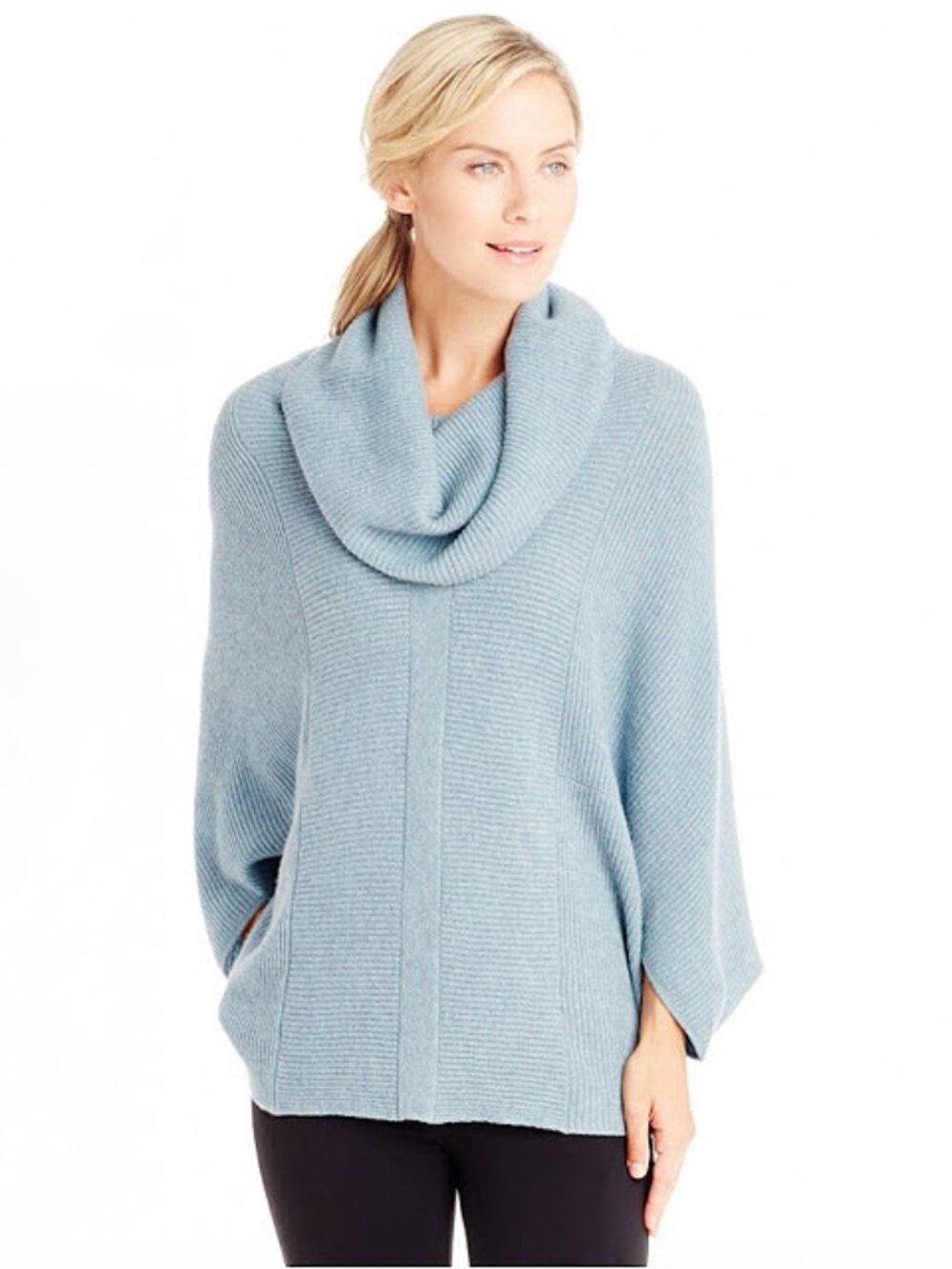 J. McLaughlin Pence Cashmere Cowl Neck Poncho Sweater Cape Light Blue Sz M/L
